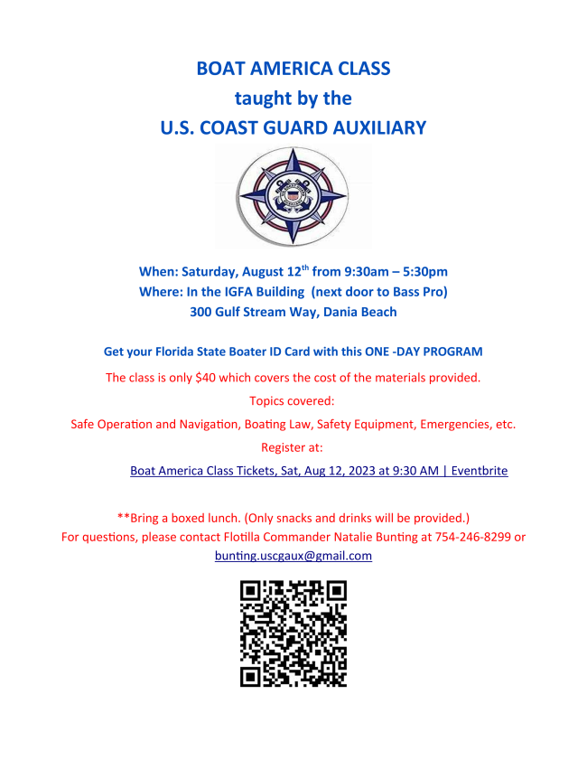 BOAT AMERICA CLASS taught by the U.S. COAST GUARD AUXILIARY The